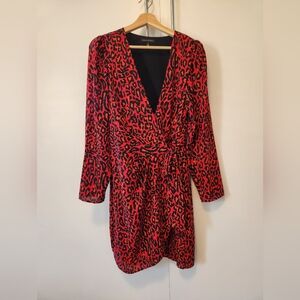Banana Republic red leopard print mini wrap dress size 12